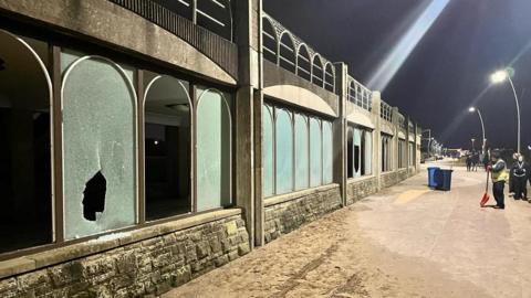 The smashed windows at Sandhaven beach