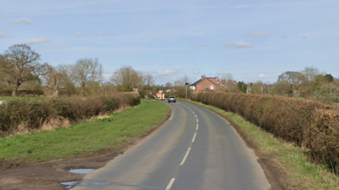 A country road lined with hedges and green verges