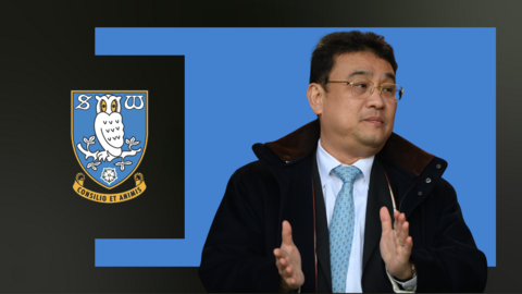 A photo of Dejphon Chansiri next to Sheffield Wednesday's club badge