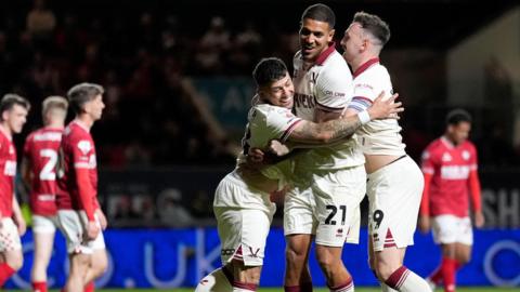 Jack Robinson celebrates a Sheffield United goal at Bristol City