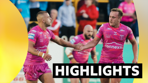 Mikey Lewis (left) congratulates Jez Litten after his late drop-goal sealed victory for Hull KR at Castleford