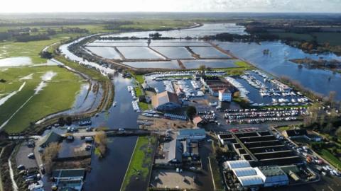 Aerial view of Potter Heigham in flood