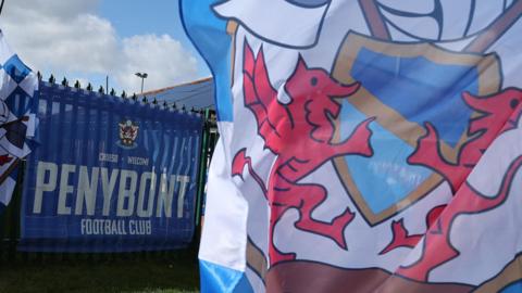 Penybont banners on display at their home stadium