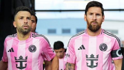 Lionel Messi of Inter Miami with teammate Jordi Alba