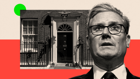 A treated image of Keir Starmer in front of number 10
