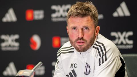 Michael Carrick at a Manchester United news conference