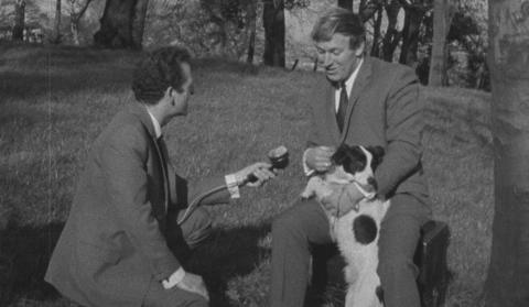 Pickles and owner David Corbett being interviewed.
