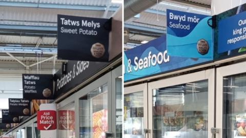 arwyddion cymraeg yn tesco