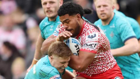 Alec Tuitavake in action for Leigh against Huddersfield