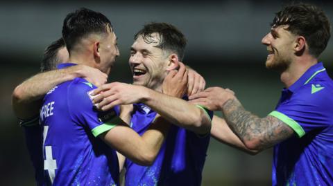 Accrington celebrate against Fleetwood Town