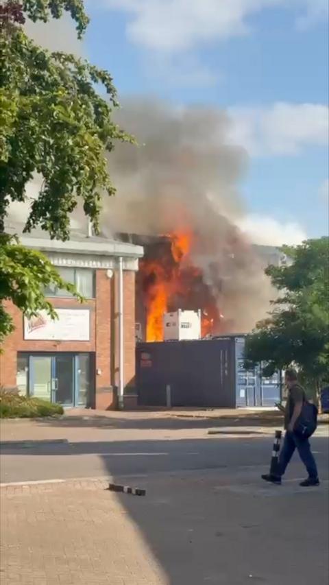 A fire at a warehouse