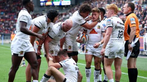 Exeter players at Bristol