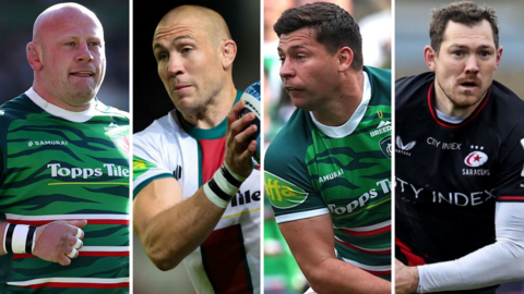 Dan Cole (left), Mike Brown (middle, left), Ben Youngs (middle, right) and Alex Goode (right)