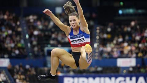 Alice Hopkins of Oxford City Athletics Club competes in the women's long jump final on day one of the 2025 UK Athletics Indoor Championships