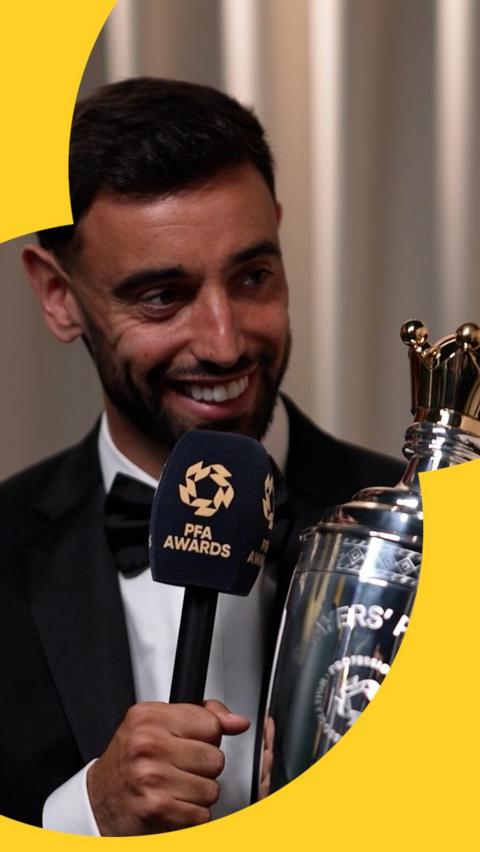 Bruno Fernandes being interviewed after winning PFA player of the year
