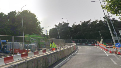 There are traffic cones, barriers and signs next to Gallows Corner, while refurbishment works are ongoing.