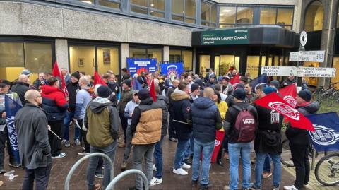Crowds of firefighters outside Oxfordshire County Council