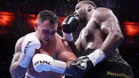 Kevin Lerena is punched by Lawrence Okolie