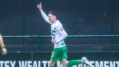 Danny Davies of The New Saints celebrates