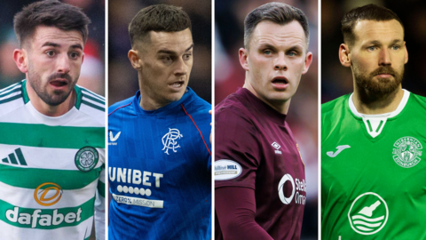 Celtic's Greg Taylor, Rangers' Tom Lawrence, Hearts' Lawrence Shanland and Hibs' Martin Boyle