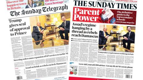 Sundat Telegraph and Sunday Times front pages 8 December