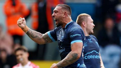 Elliot Minchella celebrates for Hull KR.