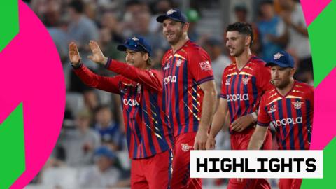 Manchester Super Giants celebrating after taking a wicket