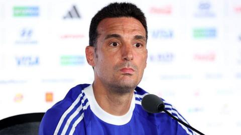 Lionel Scaloni talks to the media before Argentina's World Cup semi-final against England