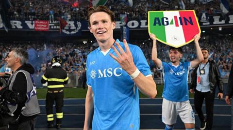Scott McTominay celebrates winning Serie A with Napoli