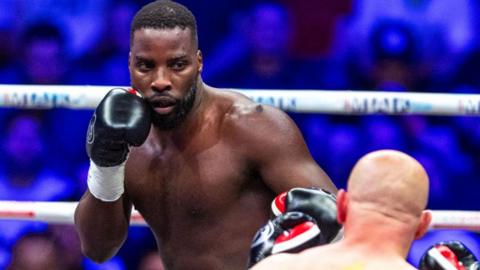 Lawrence Okolie during his fight with Lukasz Rozanski for the WBC bridgerweight title 