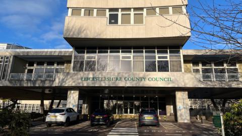 A grey concrete Leicestershire County Council building