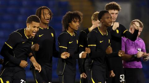 Chelsea U21s celebrate their penalty shoot-out win at Bristol Rovers in the EFL Trophy