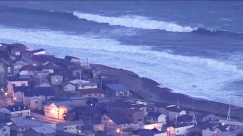 a cctv camera shows waves arriving in hokkaido