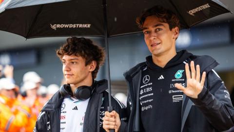 Mercedes drivers Kimi Antonelli and George Russell