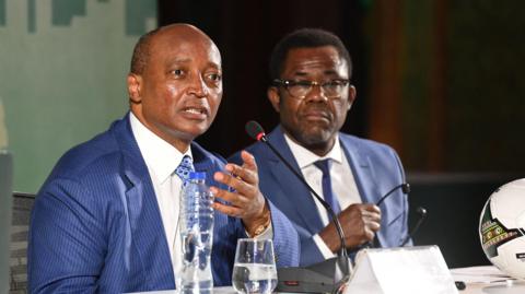 Confederation of African Football president Patrice Motsepe and secretary general Veron Mosengo-Omba