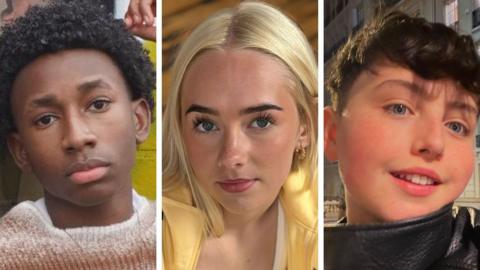 A triple split image of Ziame Stewart, Miley Williams and Harry Sawtell