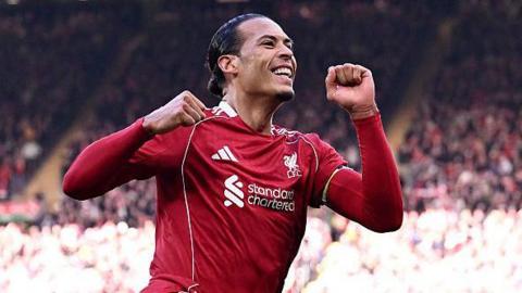 Virgil van Dijk celebrates
