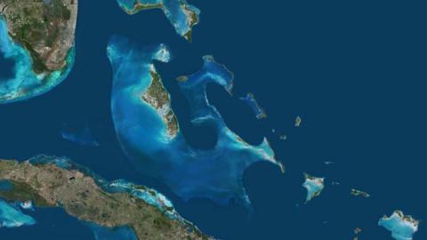 A satellite image of the Bahamas in the West Indies