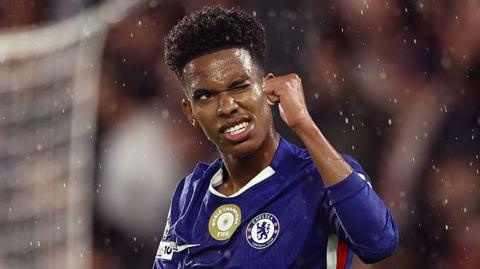 Estevao Willian celebrates scoring for Chelsea against Ajax