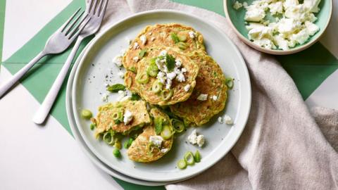 Pea fritters on a white plate