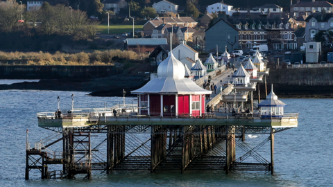 Garth Pier in Bangor, Gwynedd with views of Eryri in the background
