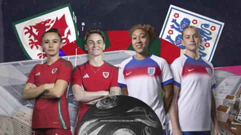 Hannah Cain, Jess Fishlock, Lauren James, Alessia Russo stood next to each other 