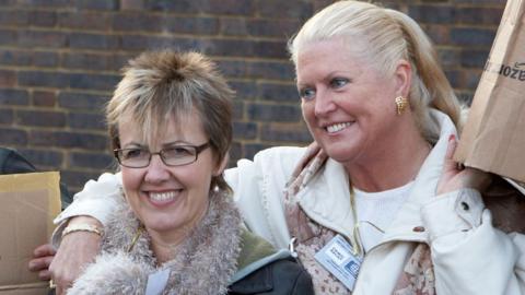 Kim Woodburn and Aggie MacKenzie take part in 'Car Booty' a fundraising show for Red Nose Day on March 16, 2007