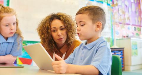 Digital tablet in the classroom - stock photo