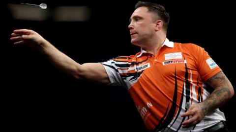 Gerwyn Price throws a dart in Rotterdam