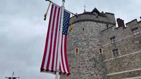 The Us stars and stripes flying outside Windsor Castle