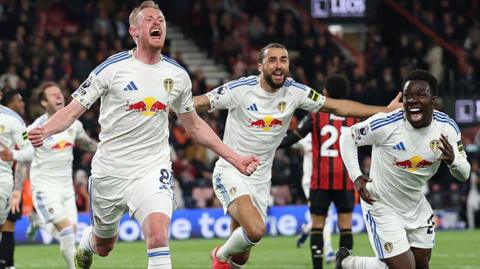 Sean Longstaff of Leeds United celebrates scoring his team's second goal