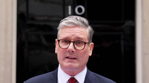 Newly elected Prime Minister Sir Keir Starmer gives a speech at his official London residence at No 10 Downing Street for the first time 