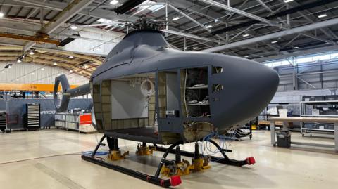 A Proteus research aircraft inside a hangar at Leonardo in Yeovil.