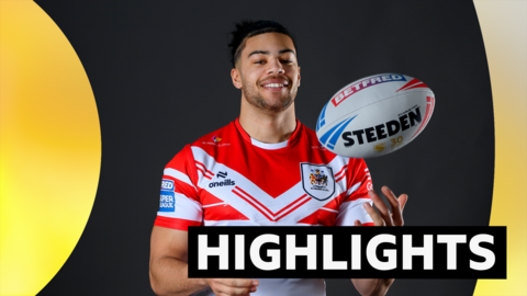 Pre-season shot of St Helens' Lewis Murphy with a rugby league ball
